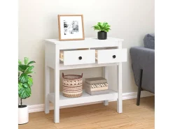 Mesa consola de madera maciza de pino blanco 75x35x75 cm