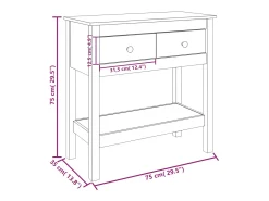 Mesa consola de madera maciza de pino blanco 75x35x75 cm