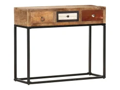 Mesa consola de madera maciza reciclada dorado 90x30x75 cm