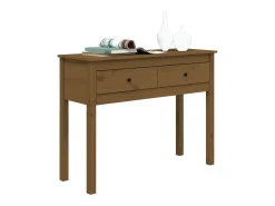 Mesa consola de madera maciza de pino marrón miel 100x35x75 cm ES371607