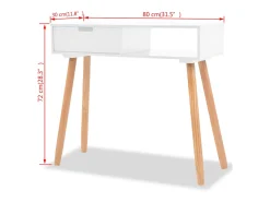 Mesa consola de madera maciza de pino blanca 80x30x72 cm