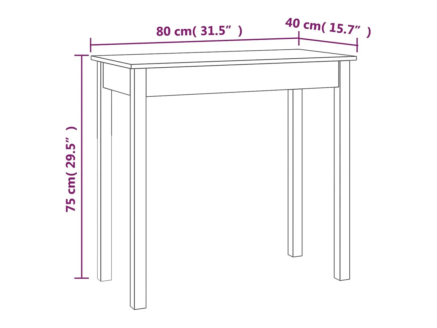 Mesa consola de madera maciza de pino blanco 80x40x75 cm
