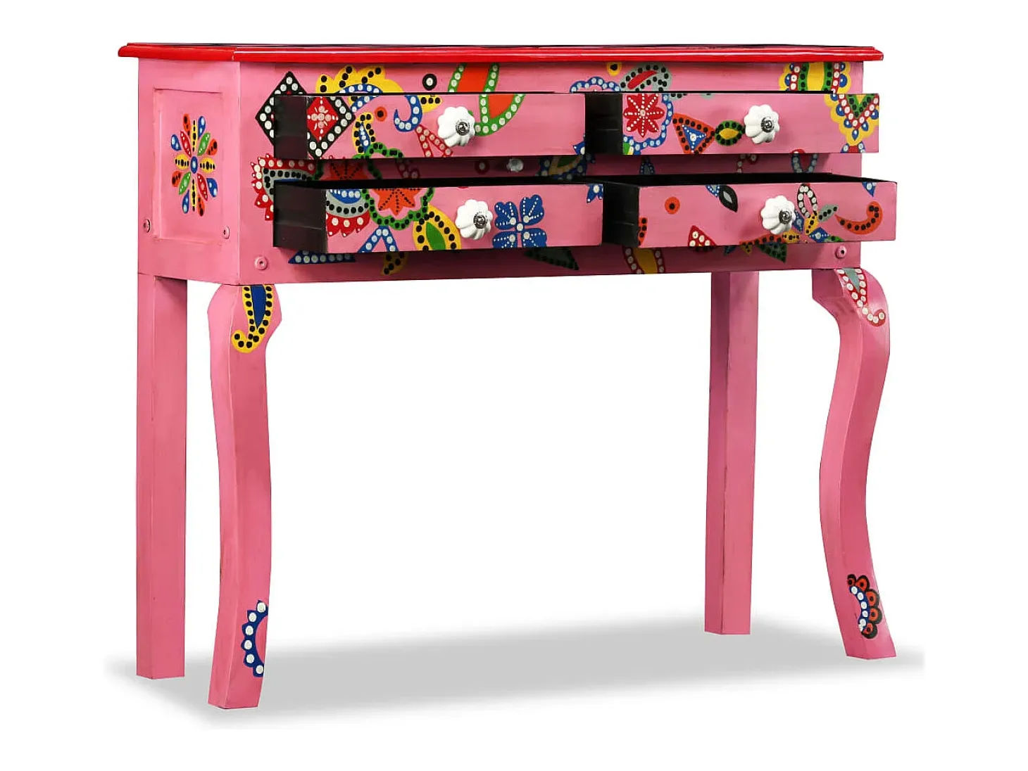 Mesa consola de madera maciza de mango rosa pintada a mano ES506346