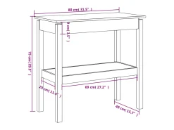 Mesa consola de madera maciza de pino blanco 80x40x75 cm