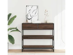 Mesa consola de roble marrón 90x35x80 cm madera de ingeniería