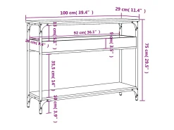 Mesa consola estante madera ingeniería roble humo 100x29x75 cm