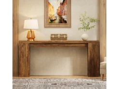 Mesa consola extra larga de 160 cm, mesa de madera estilo granja detrás del sofá