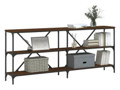 Mesa consola hierro madera ingeniería roble marrón 180x30x75 cm ES966529