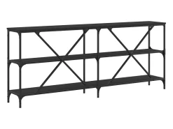 Mesa consola hierro y madera de ingeniería negro 180x30x75 cm
