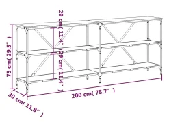 Mesa consola hierro y madera de ingeniería negro 200x30x75 cm