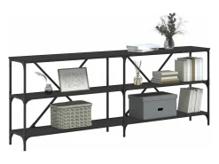 Mesa consola hierro y madera de ingeniería negro 200x30x75 cm