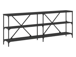 Mesa consola hierro y madera de ingeniería negro 200x30x75 cm