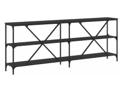 Mesa consola hierro y madera de ingeniería negro 200x30x75 cm