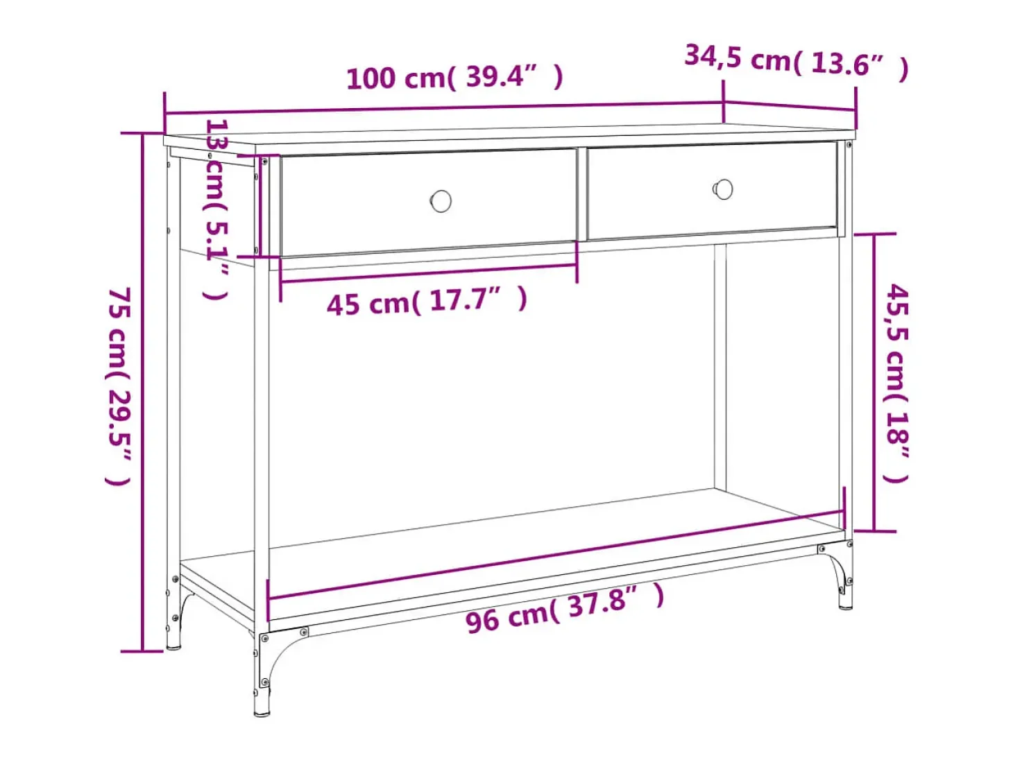 Mesa consola madera contrachapada roble ahumado 100x34,5x75 cm
