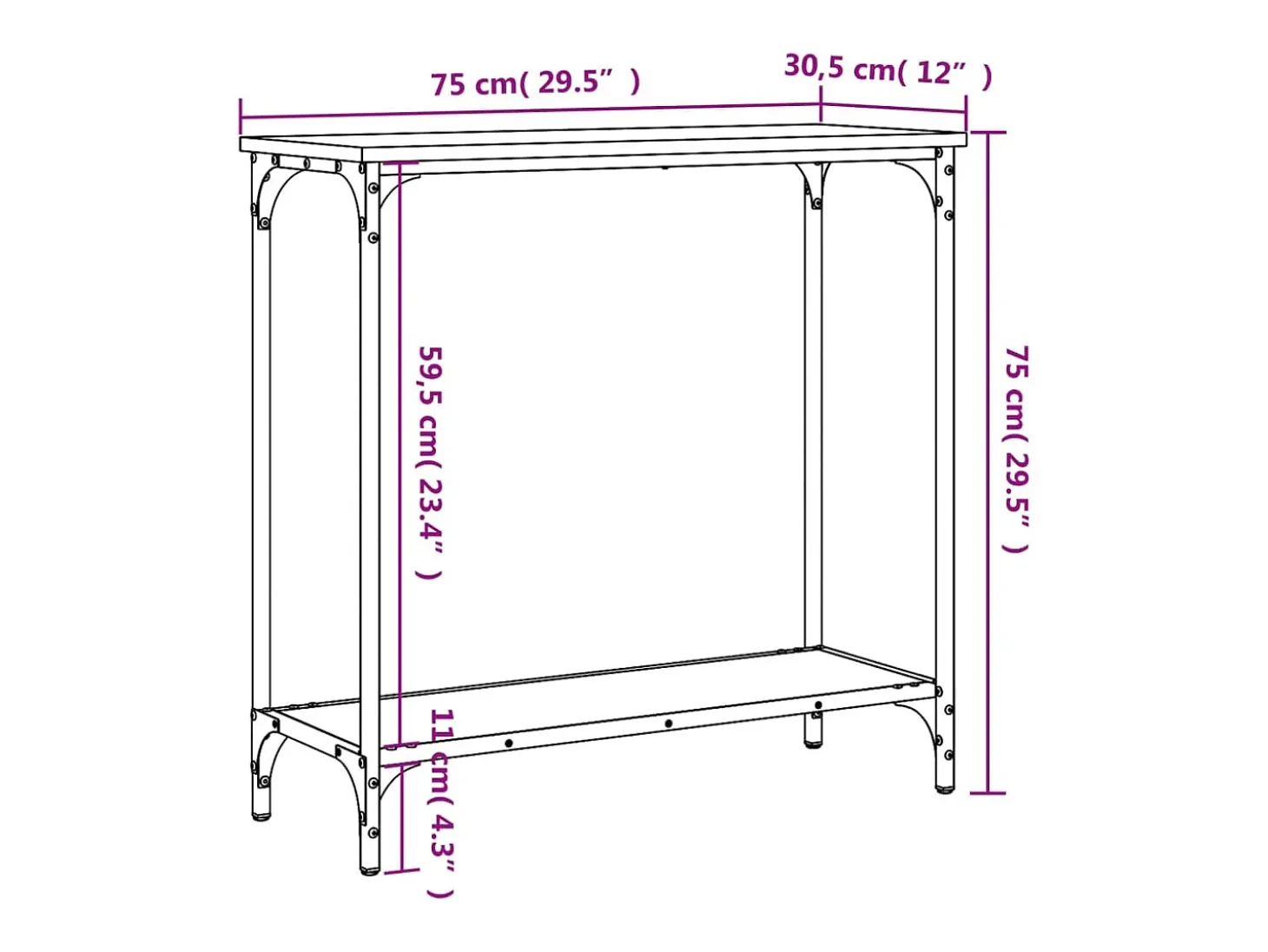Mesa consola madera de ingeniería gris Sonoma 75x30,5x75 cm