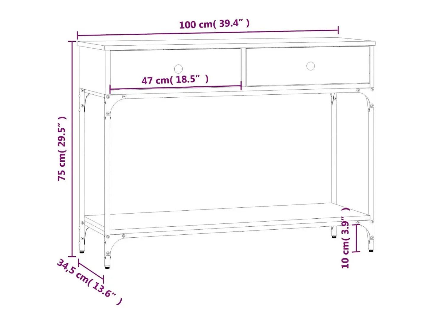 Mesa consola madera de ingeniería gris Sonoma 100x34,5x75 cm