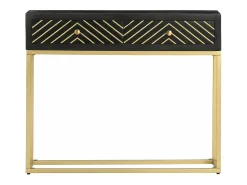 Mesa consola madera maciza de mango negro y dorado 90x30x75cm ES436245