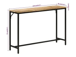 Mesa consola madera maciza mango rugosa y hierro 110x30x75 cm