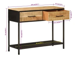 Mesa consola madera maciza de mango y hierro 100x35x76 cm