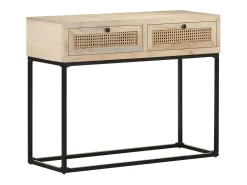Mesa consola madera maciza de mango y caña natural 100x35x76 cm