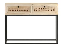Mesa consola madera maciza de mango y caña natural 100x35x76 cm