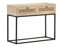 Mesa consola madera maciza de mango y caña natural 100x35x76 cm