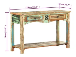 Mesa consola madera maciza reciclada 120x40x75 cm