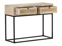 Mesa consola madera maciza de mango y caña natural 100x35x76 cm ES275126