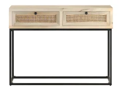 Mesa consola madera maciza de mango y caña natural 100x35x76 cm ES275126