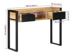 Mesa consola madera maciza mango 100x35x75 cm
