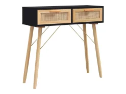 Mesa consola madera pino maciza ratán natural negro 80x30x75 cm ES920002