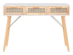 Mesa consola madera pino maciza ratán natural 105x30x75 cm