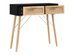Mesa consola madera pino maciza ratán natural negro 80x30x75 cm
