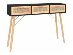 Mesa consola madera pino maciza ratán natural negro 105x30x75cm
