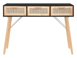 Mesa consola madera pino maciza ratán natural negro 105x30x75cm