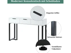 Mesa consola moderna con 3 cajones - 120 x 36 x 80 cm - MDF - para salón, pasillo - blanco + negro