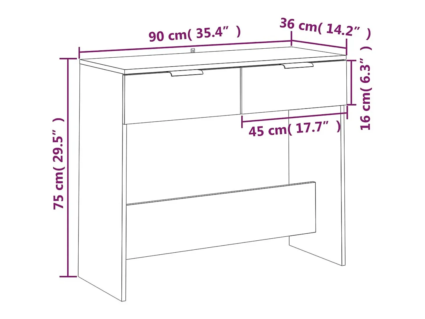 Mesa consola negra 90x36x75 cm madera de ingeniería