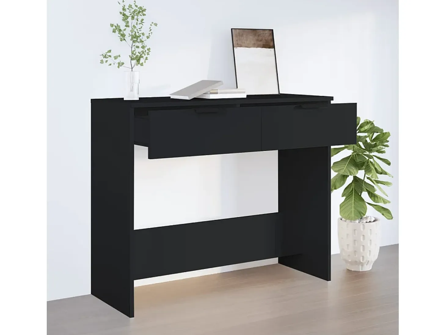 Mesa consola negra 90x36x75 cm madera de ingeniería