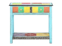 Mesa consola pintada a mano madera maciza de mango 80x35x75 cm ES430061