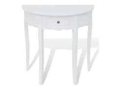 Mesa consola semicircular con cajón blanca