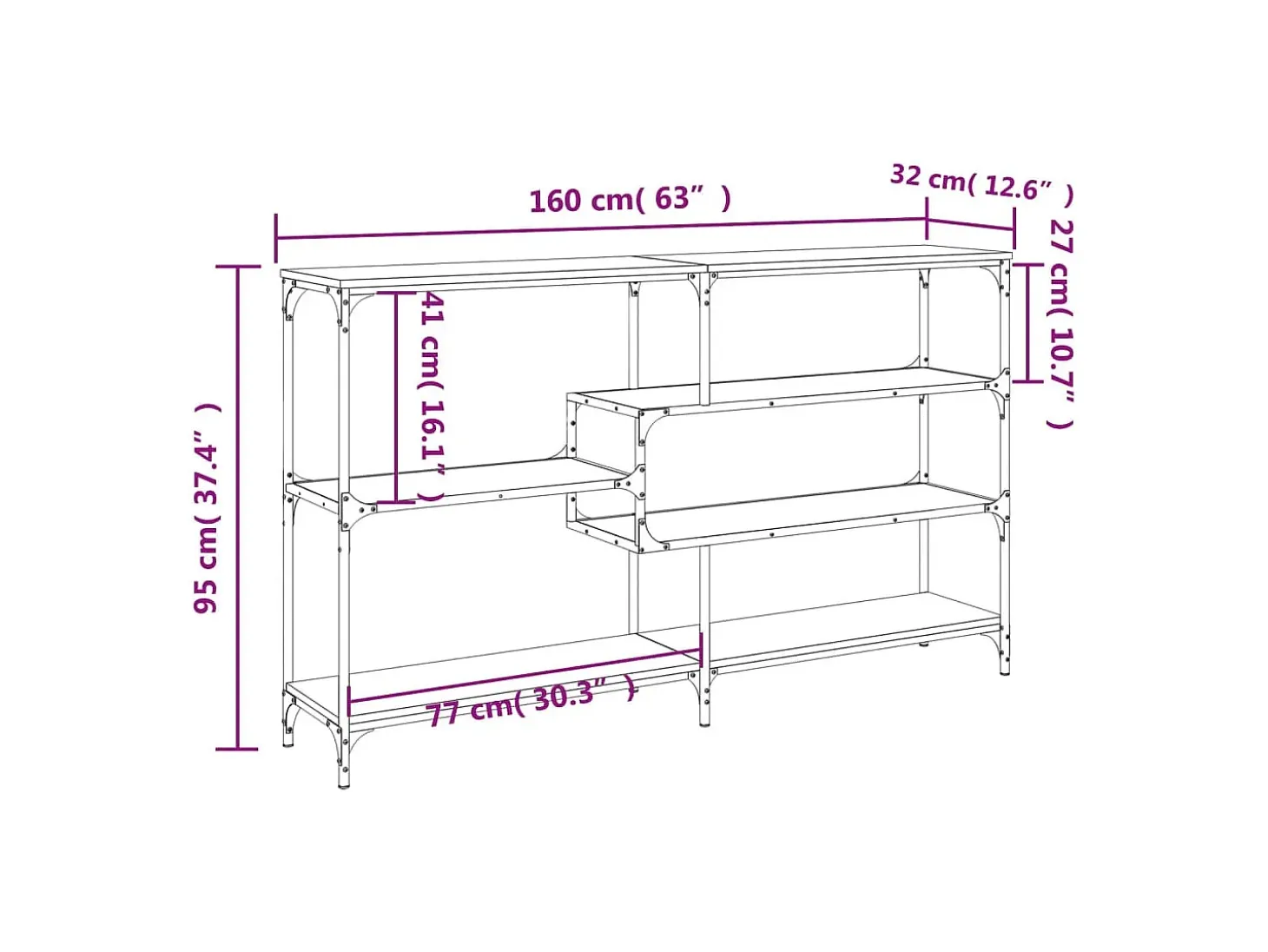 Mesa consola Sonoma gris 160x32x95 cm madera de ingeniería