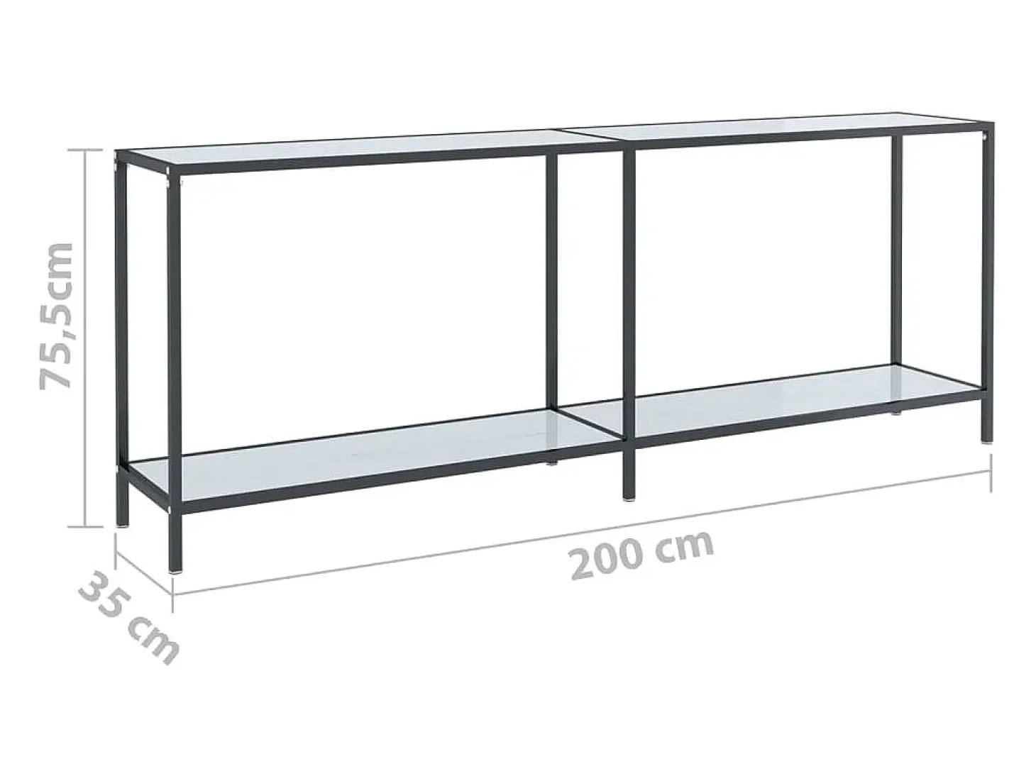Mesa consola vidrio templado blanco 200x35x75,5 cm