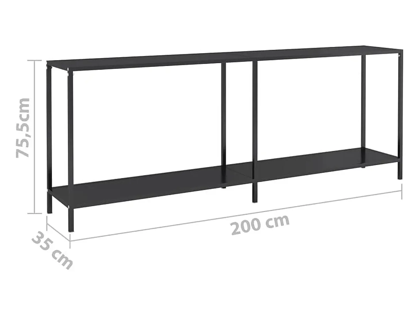 Mesa consola vidrio templado negro 200x35x75,5 cm