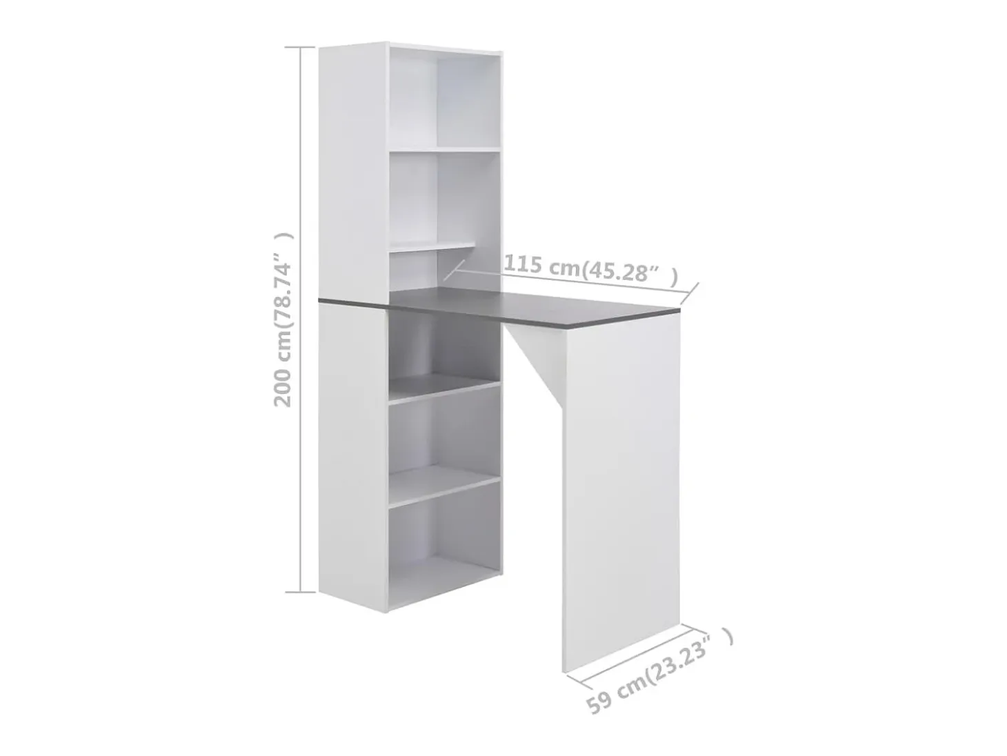 Mesa de bar con estantería alta blanca 115x59x200 cm