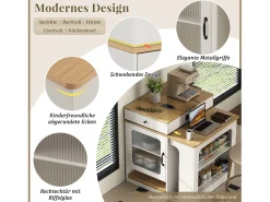 Mesa de bar extensible con tablero extraíble - 80 x 71/111/151 x 92 cm - con puerta + cajón - MDF + cristal - blanco + natural