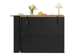 Mesa de bar extensible con espacio de almacenamiento, giratoria 360°, MDF, negra (138-204x39x104 cm)