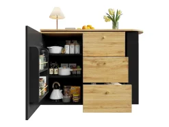 Mesa de bar extensible con espacio de almacenamiento, giratoria 360°, MDF, negra (138-204x39x104 cm)