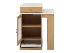 Mesa de bar extensible con tablero desmontable - 80 x 71/111/151 x 92 cm - con puerta + cajón - MDF + cristal - natural