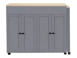 Mesa de bar extensible moderna - 118-180 x 50 x 94,6 cm - con 4 puertas + 6 estantes - MDF - gris
