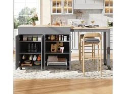 Mesa de bar extensible moderna - 118-180 x 50 x 94,6 cm - con 4 puertas + 6 estantes - MDF - gris